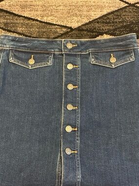 LOFT Dark Blue Button-Front Denim Skirt